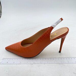 YDN Orange Crocodile Printing High Heels Slingback Pumps Pointed Toe Comfy Shoes